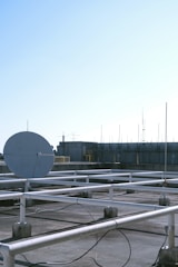Satellite communication equipment set up on a rooftop