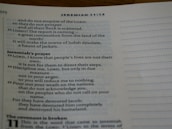 A close-up view of a page from the Bible, displaying text from the book of Jeremiah. The visible text includes a passage titled 'Jeremiah’s prayer', with verses focusing on themes of discipline and divine wrath.
