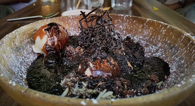 A bowl of creamy chocolate ice cream with chocolate shavings on top