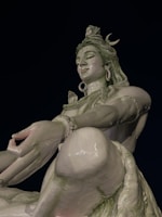 The serene north-facing deity of Vishnumaya in Kubera posture bathed in soft morning light.