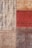 Close-up view of a textured fabric or carpet with a patchwork design consisting of four squares. The squares have different patterns and colors including beige, red, and brown. The red square has visible stitching along its borders.