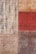 Close-up view of a textured fabric or carpet with a patchwork design consisting of four squares. The squares have different patterns and colors including beige, red, and brown. The red square has visible stitching along its borders.