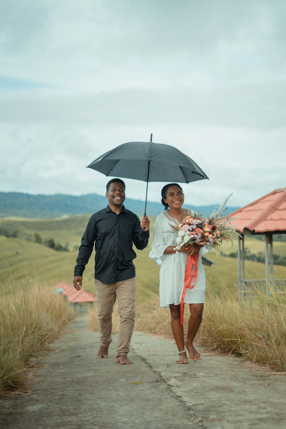 a man and a woman holding an umbrella