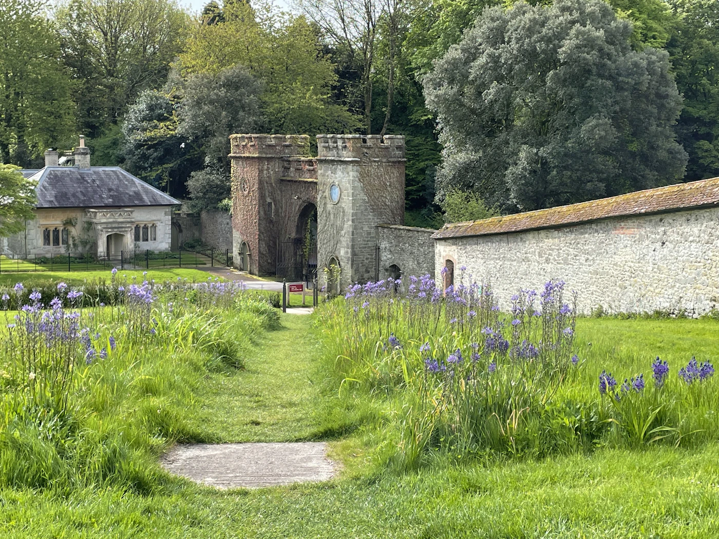 An old stone building in evening light