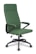 A modern office chair with a high backrest upholstered in green fabric. The chair features black armrests with a sleek design, and it is mounted on a five-star base with casters for mobility. The seat is cushioned and adjustable for comfort.