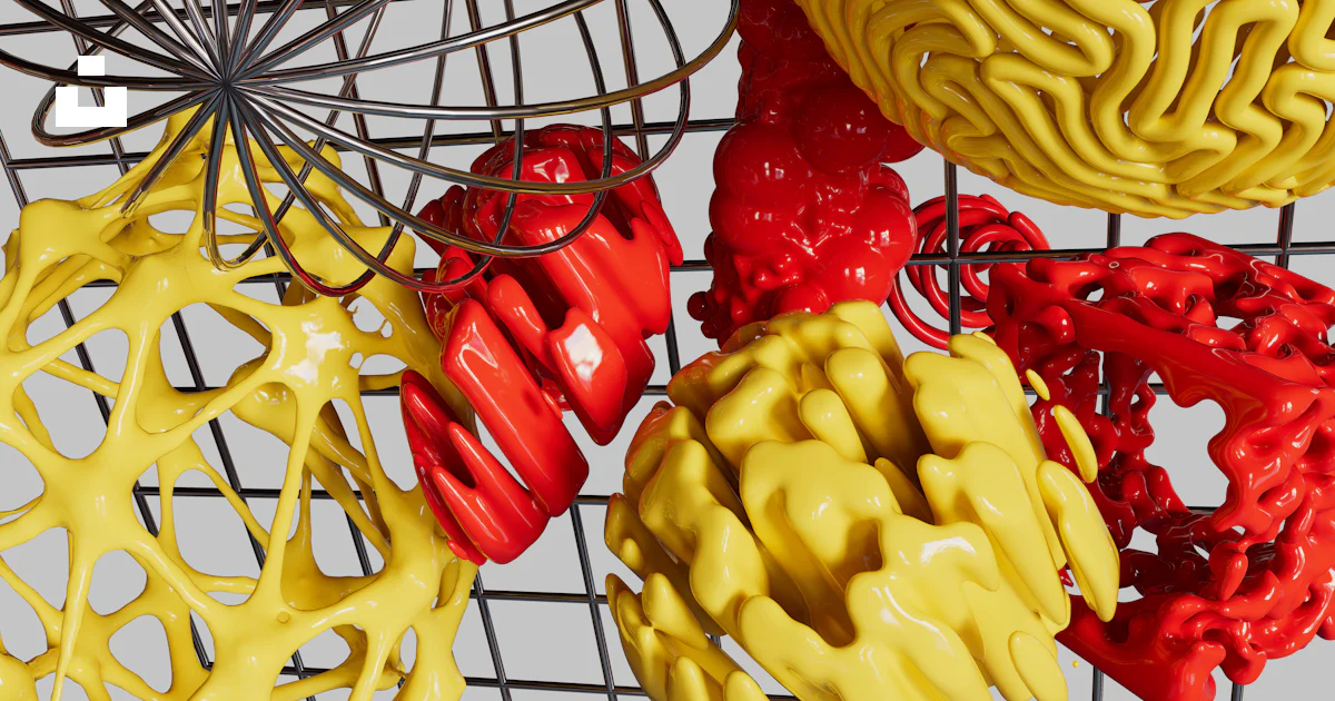 A bunch of different colored objects hanging from a wire rack photo ...