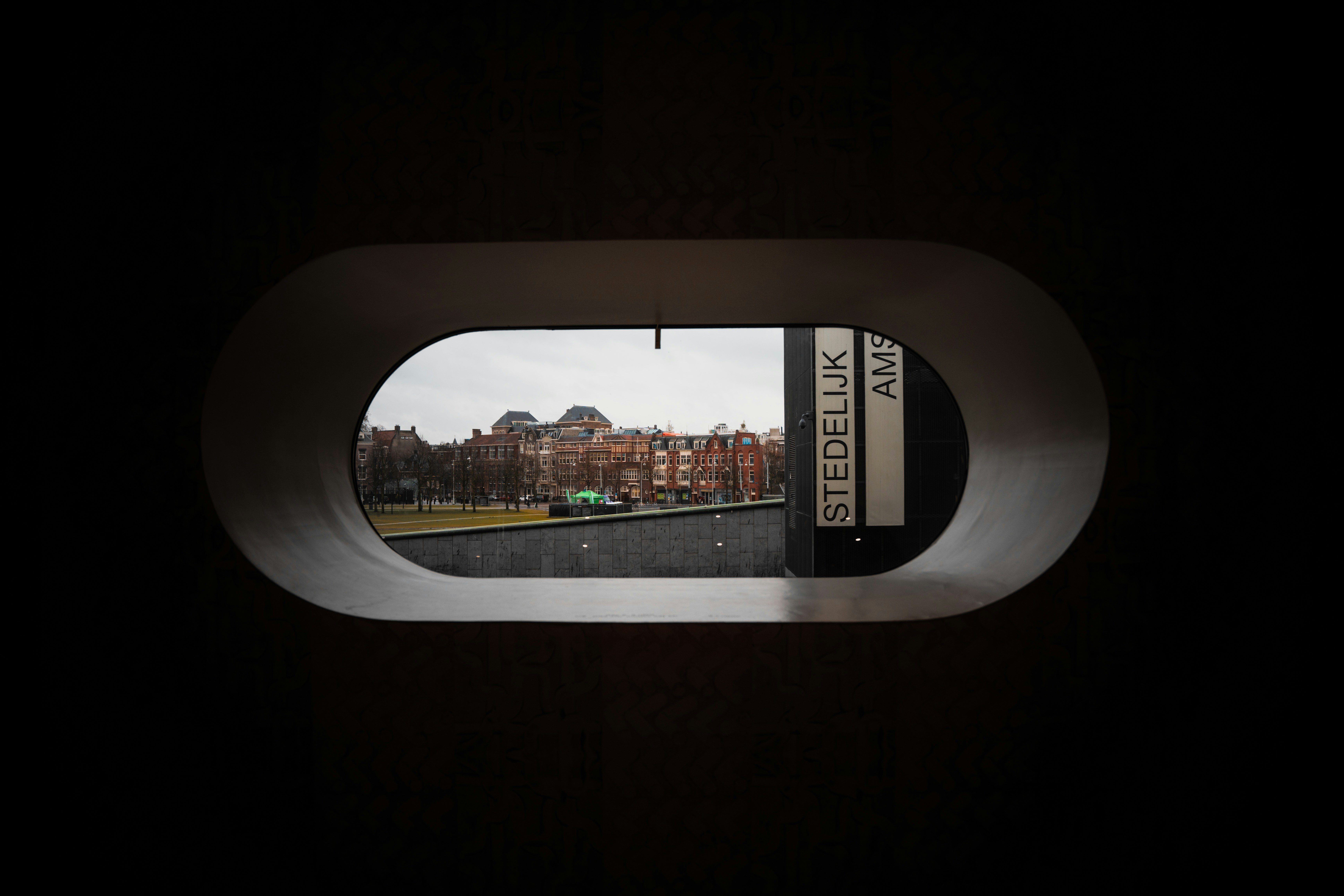 a view of a building through a window