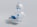 A small, round robot with a smooth white surface and blue accents operates a blue laptop on a sleek, floating platform. The robot has glowing eyes and an antenna on its head, with an 'AI' emblem on its front.