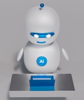 Petit robot avec une inscription IA qui représente l'intelligence artificielle