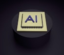 A 3D rendering of a microchip with the letters 'AI' prominently displayed on its surface, set on a dark, circular platform.