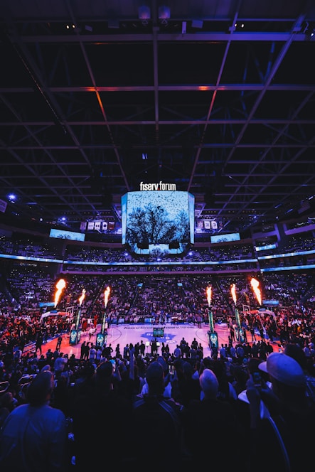 a crowd of people watching a basketball game