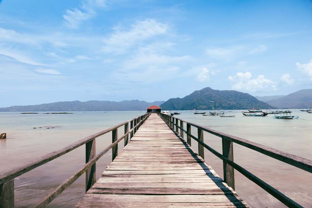 a long wooden pier extending into the ocean