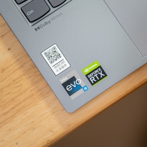 Close-up of a high-performance laptop with techsecure solutions branding