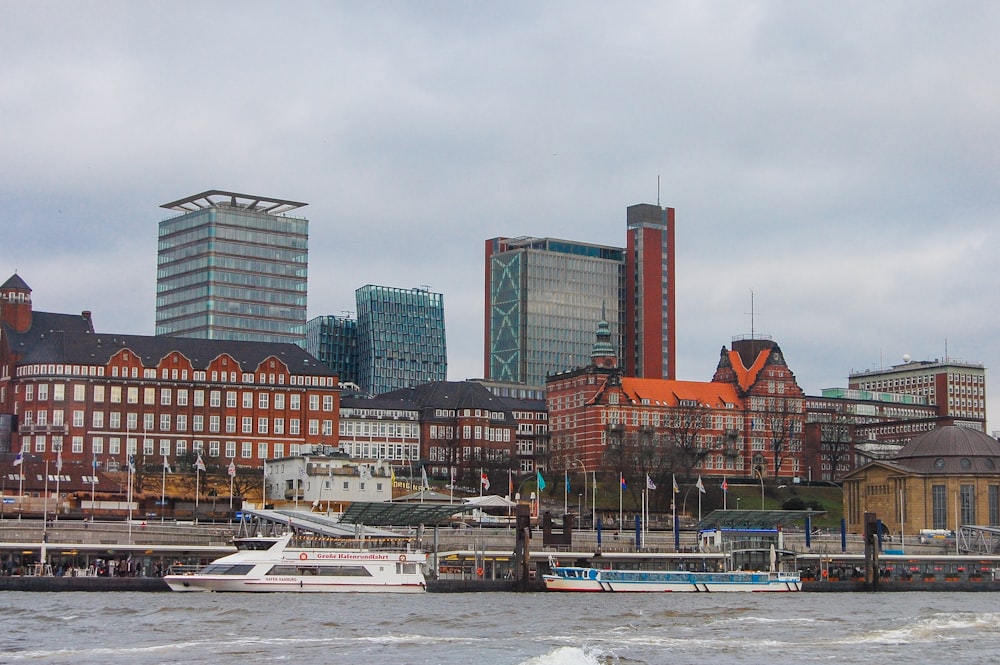 a large body of water with a city in the background