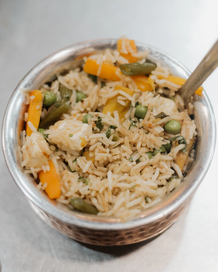 Vegetable biryani with saffron rice and mixed vegetables