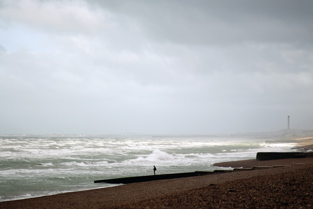 a person standing on a beach next to the ocean