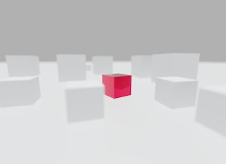 a red cube is surrounded by white cubes