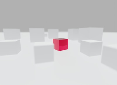 a red cube is surrounded by white cubes