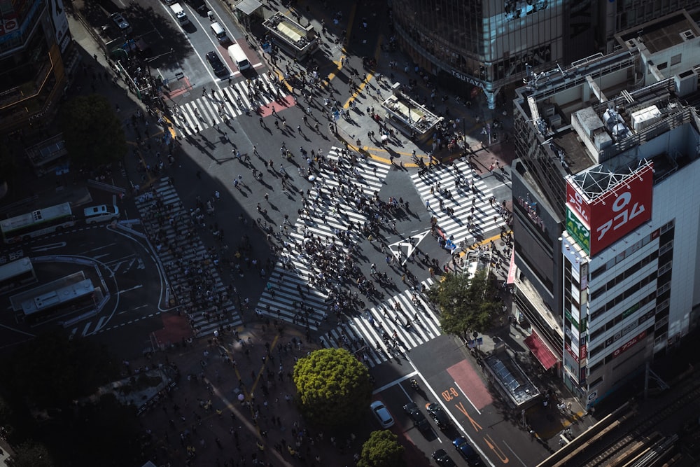 an aerial view of a busy city street