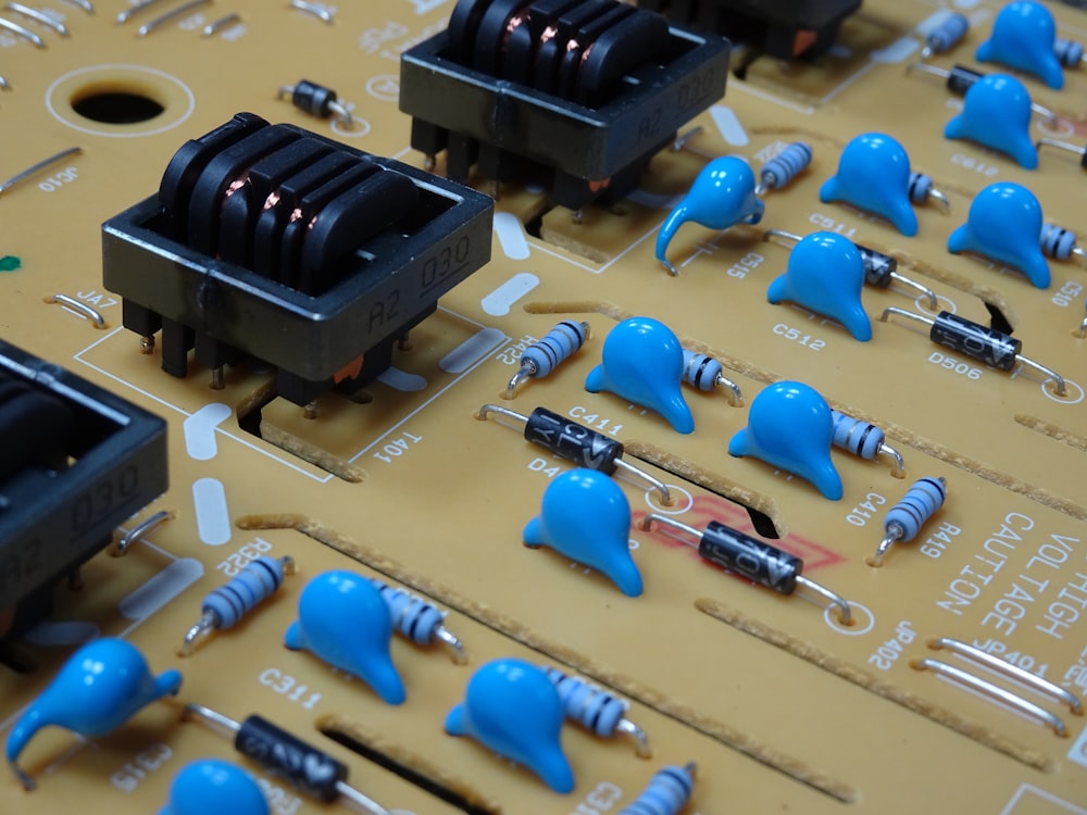 a close up of electronic components on a board