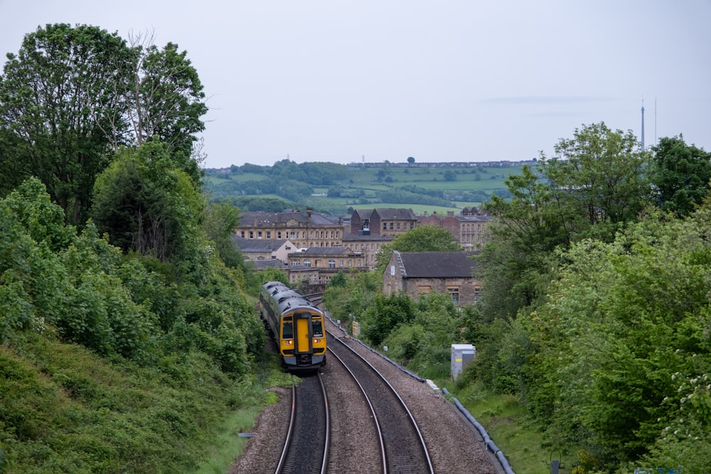 a train traveling through a lush green countryside