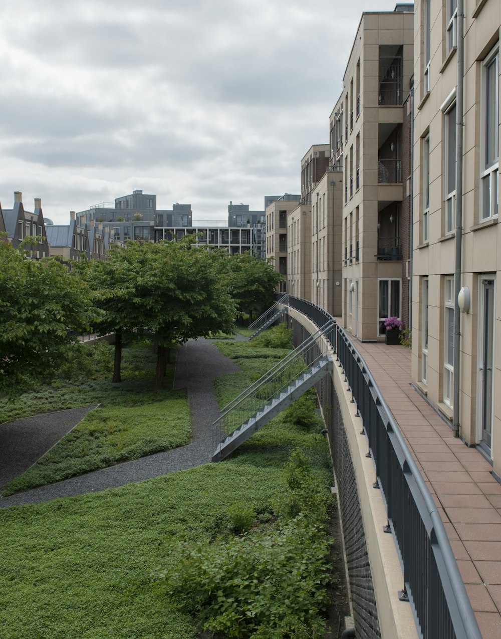 a view of a grassy area next to a building