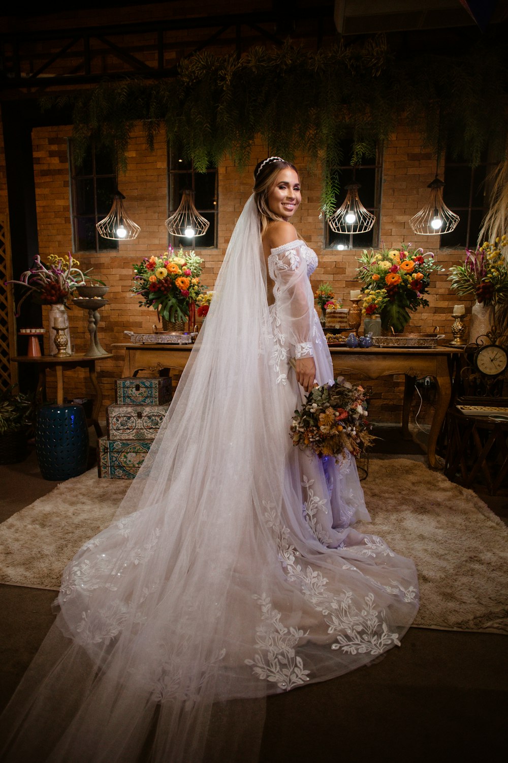 a woman in a wedding dress posing for a picture