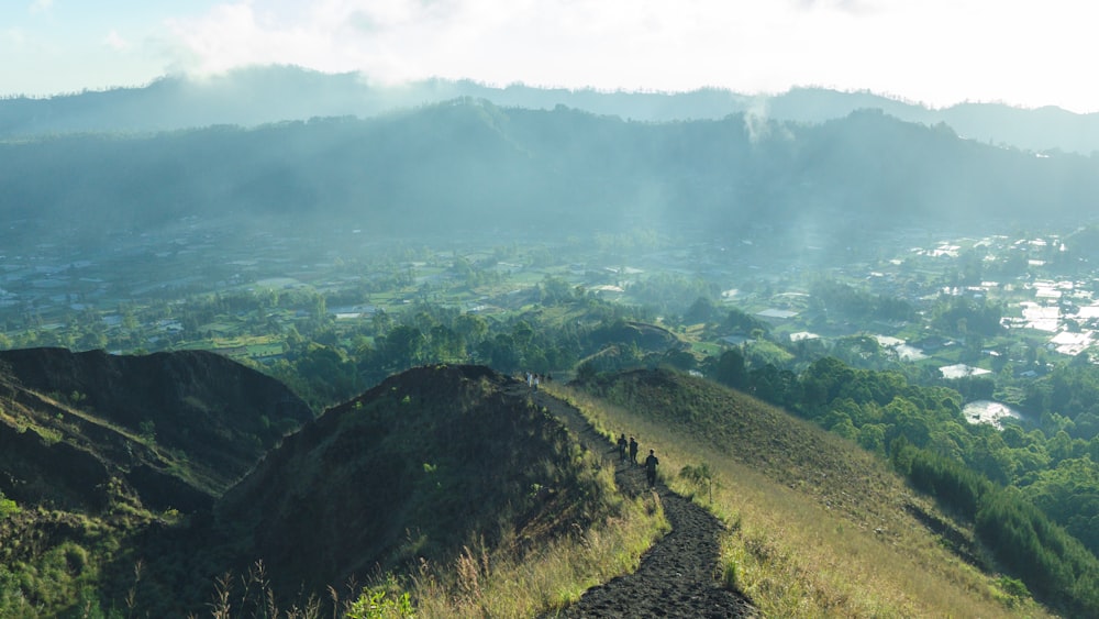 a view of a valley with a mountain in the background