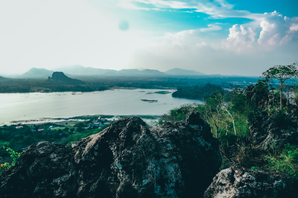 a view of a body of water from a hill