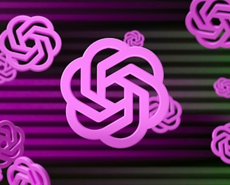 a purple and green background with intertwined circles