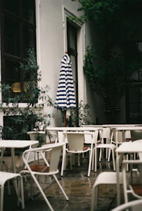 Quiet patio with seating area and flowering plants.