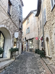 a cobblestone street in a small town
