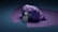 A stylized, abstract rendition of a face partially covered with a draped, purple cloth. The face has exaggerated features and smooth surfaces, surrounded by a textured, angular fabric that melds into the dark background.