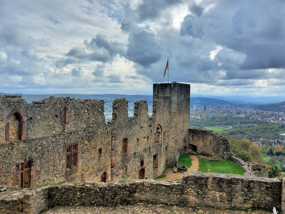 a castle with a flag on top of it