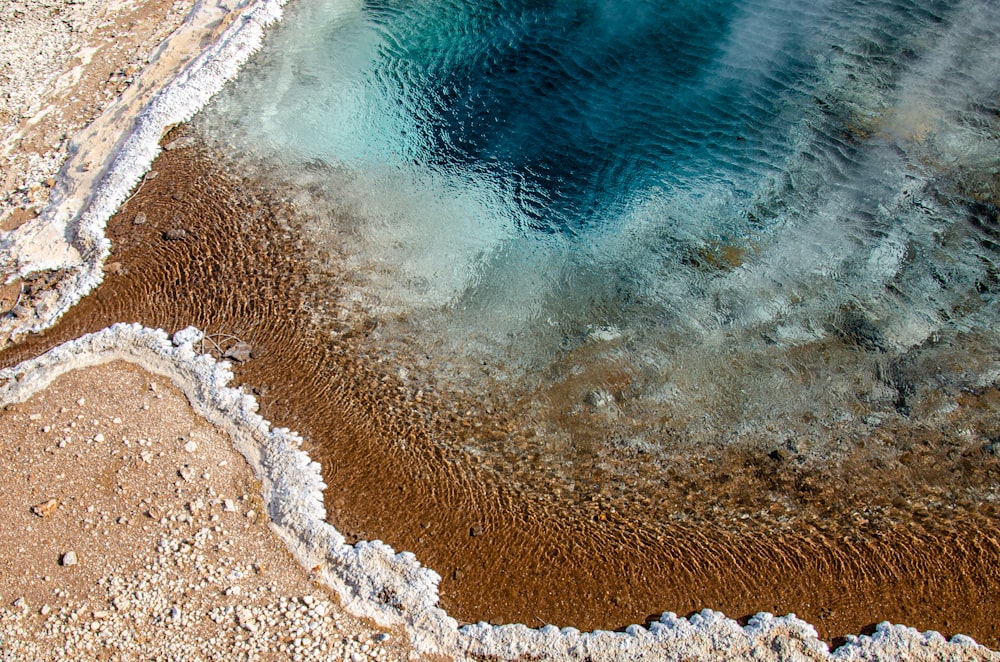 an aerial view of a body of water