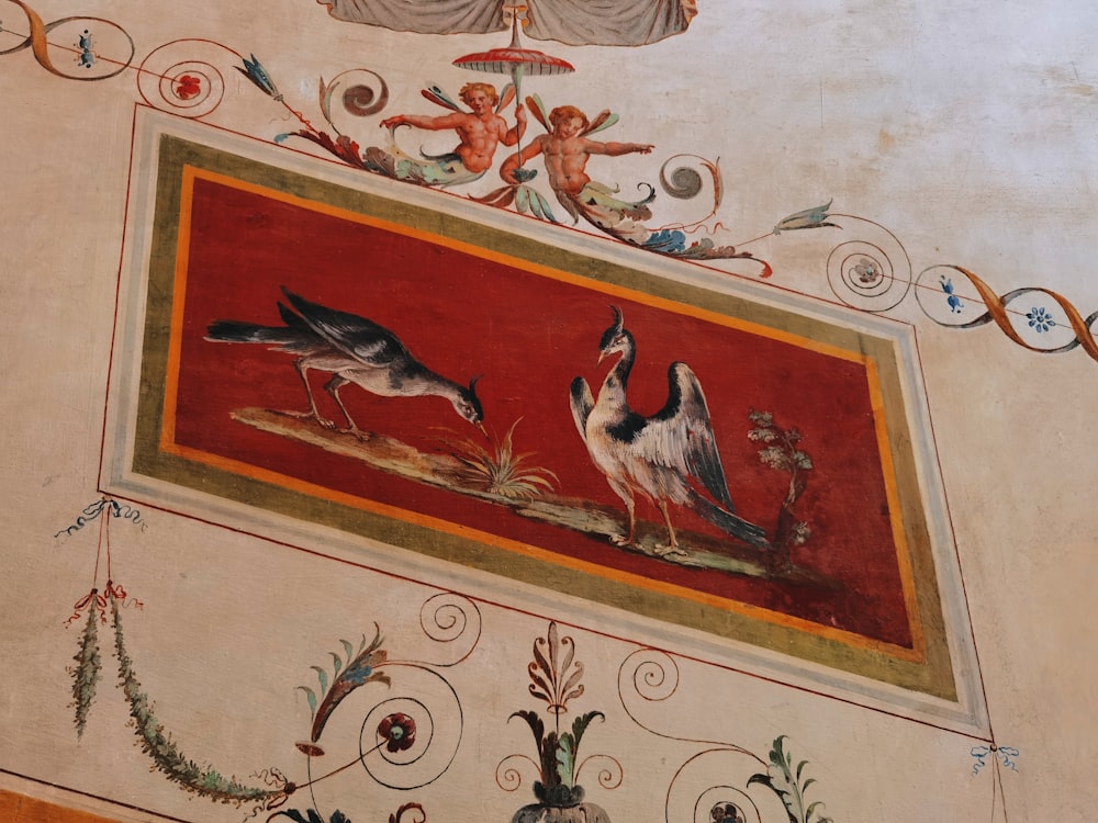 a painting on the ceiling of a building