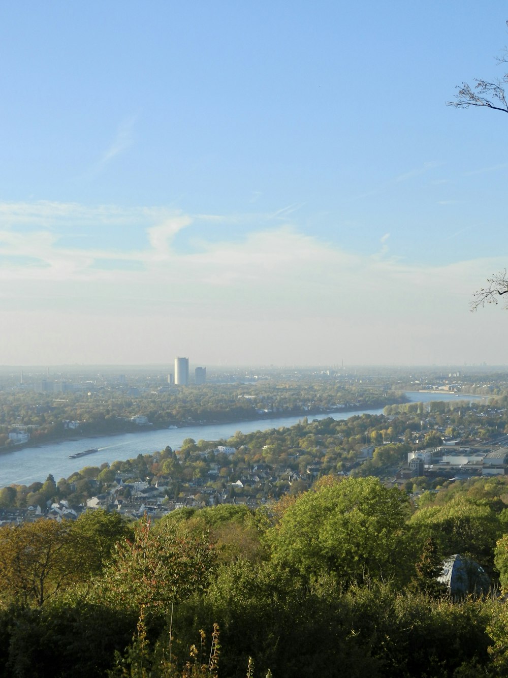 a view of a city and a river from a hill