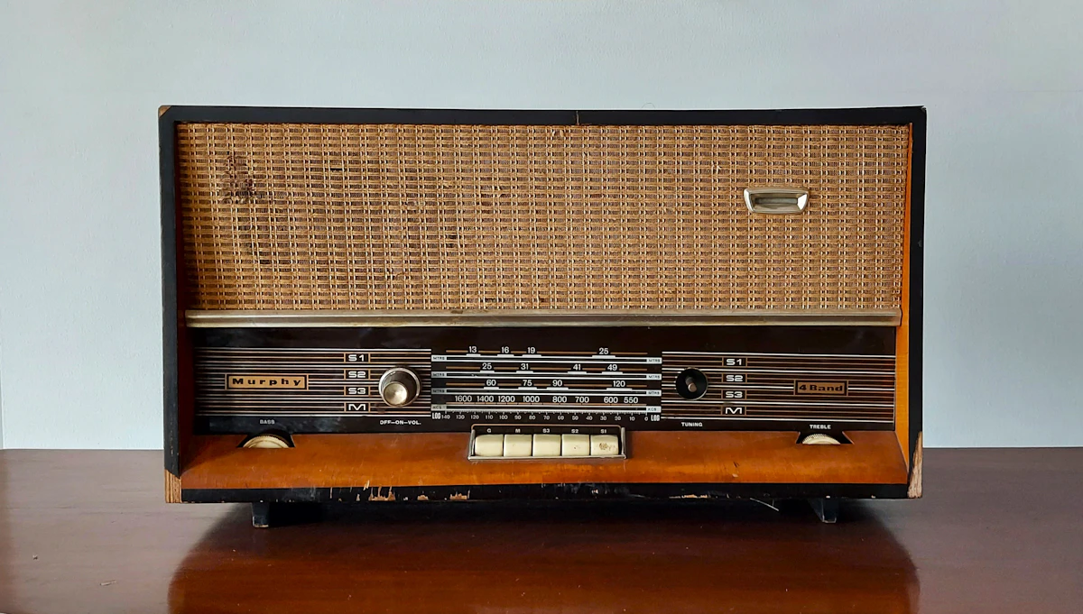 Old radio on a wooden table