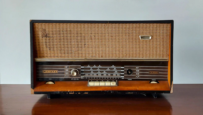 Old radio on a wooden table
