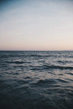 An expansive ocean horizon under soft sand-colored skies.