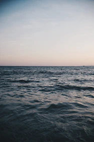 An expansive ocean horizon under soft sand-colored skies.