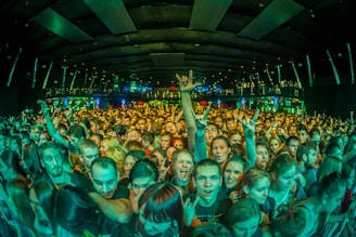 Spectators cheering with excitement at a live performance.