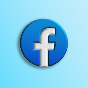 A glossy blue circular icon featuring a prominent white lowercase 'f' in the center, typically associated with a popular social media platform. The icon stands out against a gradient background that transitions from light blue to turquoise.
