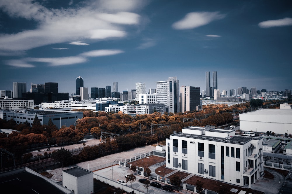 a view of a city with tall buildings