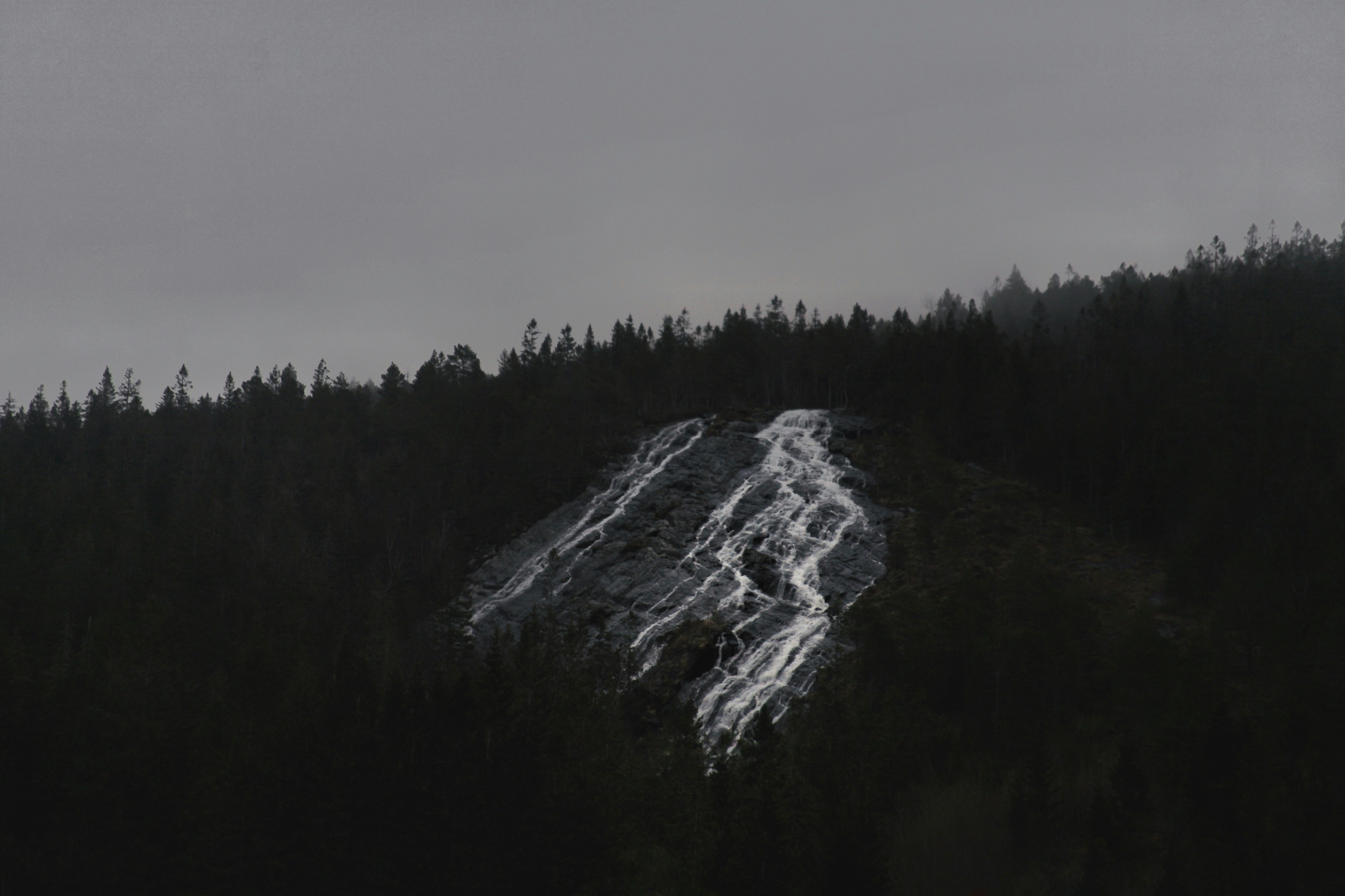 a very tall mountain with some trees in the background