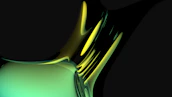 Abstract curved shapes in green and yellow blending into a dynamic background.