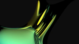 Abstract curved shapes in green and yellow blending into a dynamic background.