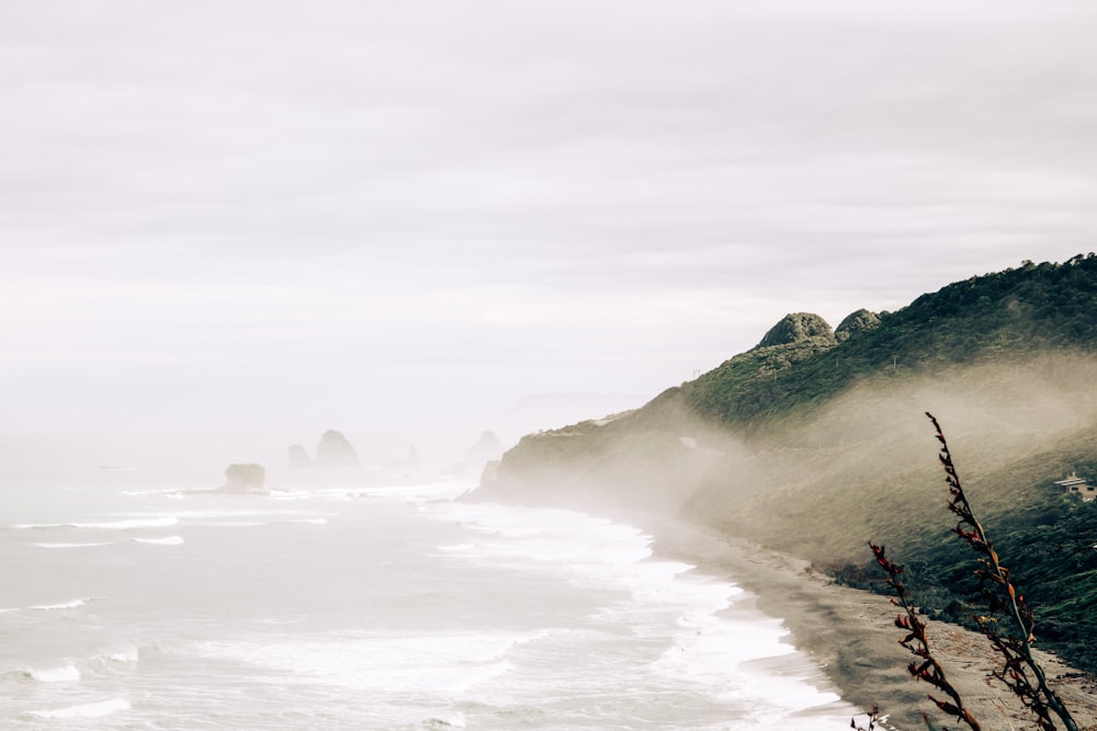 a view of the ocean from the top of a hill