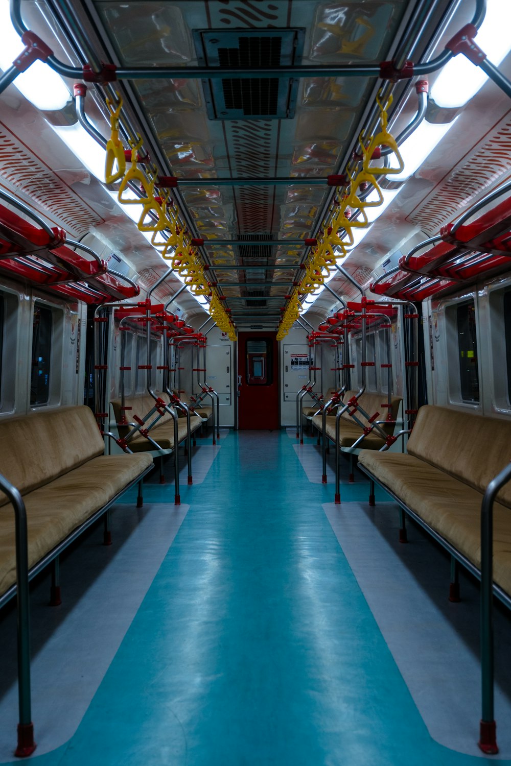 a train car with a long row of seats