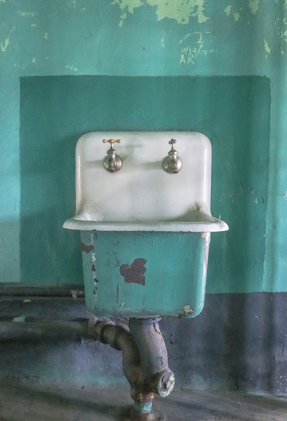 壁面緑化の部屋の古い洗面台